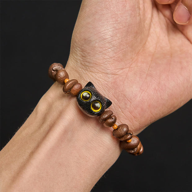 Buddha Stones Handmade Natural Coffee Beans Cat Head Bodhi Seed Claw Paw Peace Bracelet - image 5