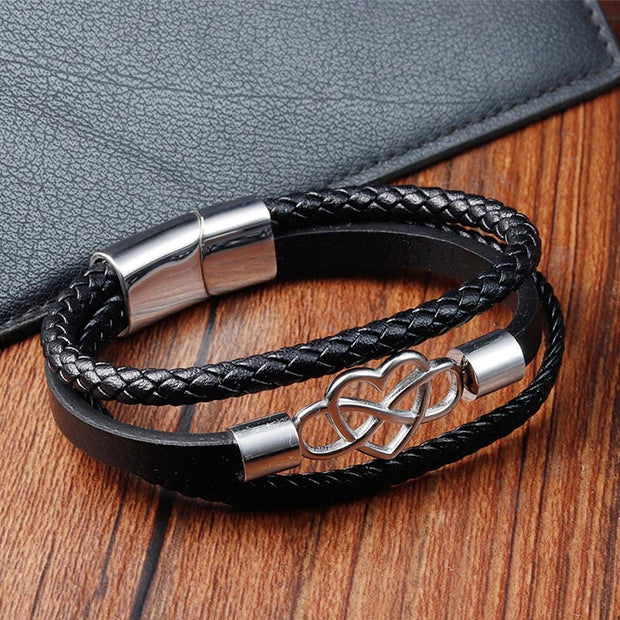 Buddha Stones Geometric Leather Titanium Steel Strengthn Buckle Bracelet - image 2