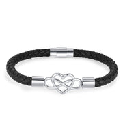 Buddha Stones Geometric Leather Titanium Steel Strengthn Buckle Bracelet - Single Layer Black(Perimeter: 21cm) - image 9