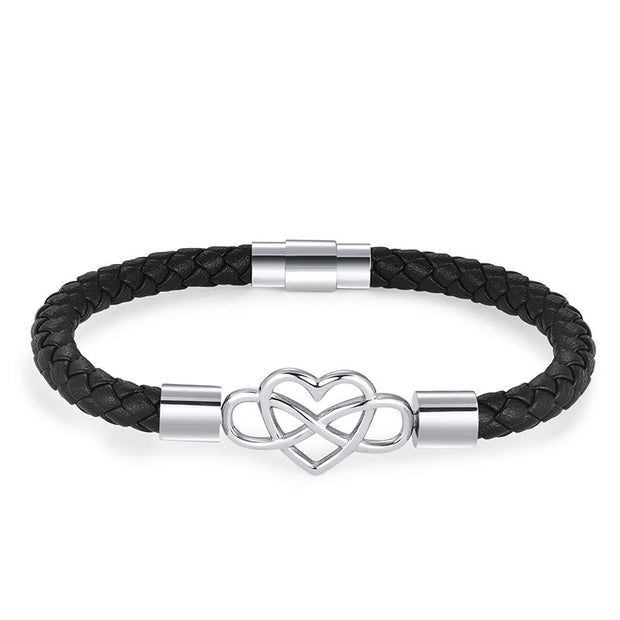 Buddha Stones Geometric Leather Titanium Steel Strengthn Buckle Bracelet - Single Layer Black(Perimeter: 21cm) - image 9