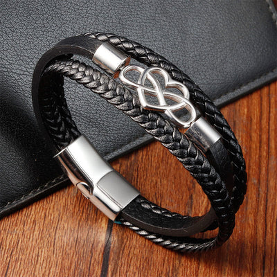 Buddha Stones Geometric Leather Titanium Steel Strengthn Buckle Bracelet - Multilayer Steel(Perimeter: 21cm) - image 1