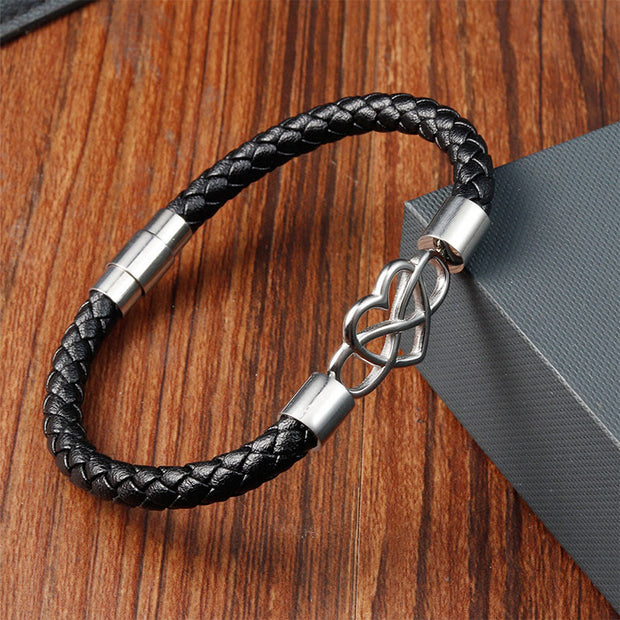 Buddha Stones Geometric Leather Titanium Steel Strengthn Buckle Bracelet - image 12