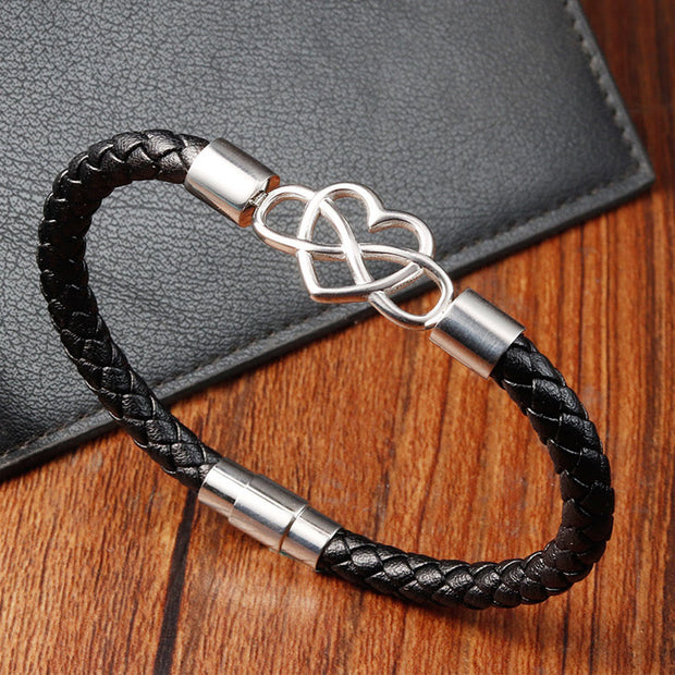 Buddha Stones Geometric Leather Titanium Steel Strengthn Buckle Bracelet - image 11