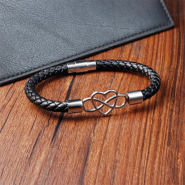 Buddha Stones Geometric Leather Titanium Steel Strengthn Buckle Bracelet - image 13