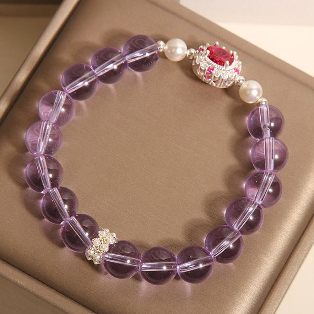 Buddha Stones Natural Amethyst Pearl Red Corundum Balance Bracelet - image 5