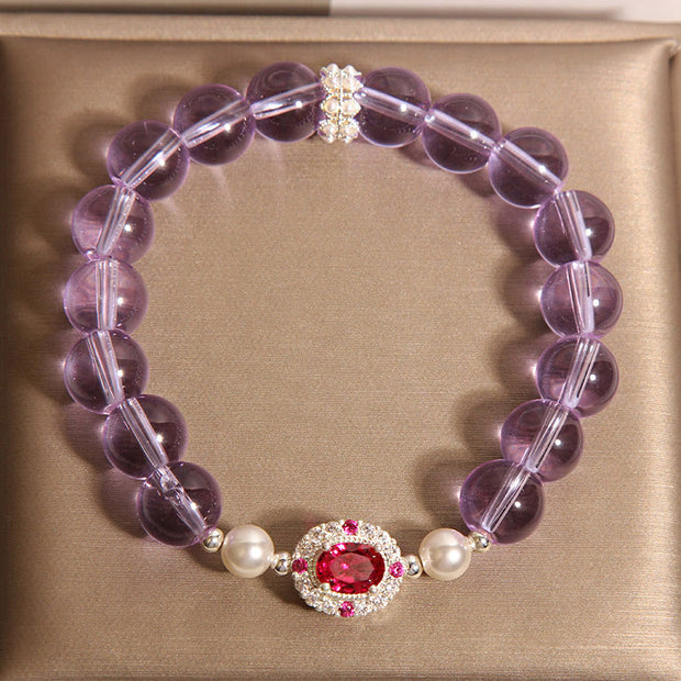 Buddha Stones Natural Amethyst Pearl Red Corundum Balance Bracelet - image 4
