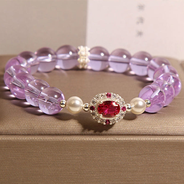 Buddha Stones Natural Amethyst Pearl Red Corundum Balance Bracelet - image 3