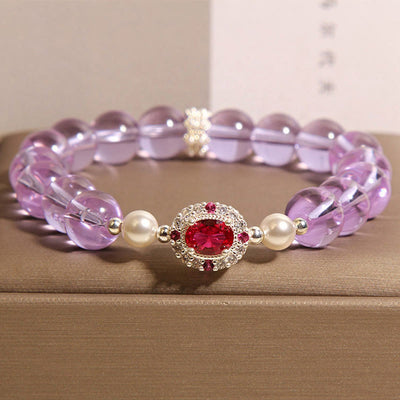 Buddha Stones Natural Amethyst Pearl Red Corundum Balance Bracelet - Amethyst(Wrist Circumference: 15-19cm) - image 1