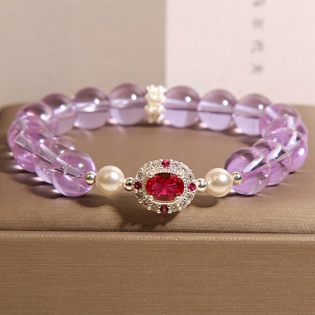Buddha Stones Natural Amethyst Pearl Red Corundum Balance Bracelet - Amethyst(Wrist Circumference: 15-19cm) - image 1