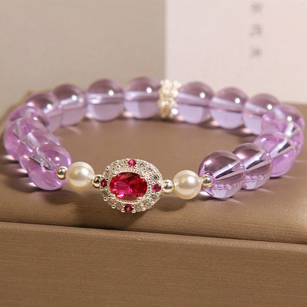 Buddha Stones Natural Amethyst Pearl Red Corundum Balance Bracelet - image 2