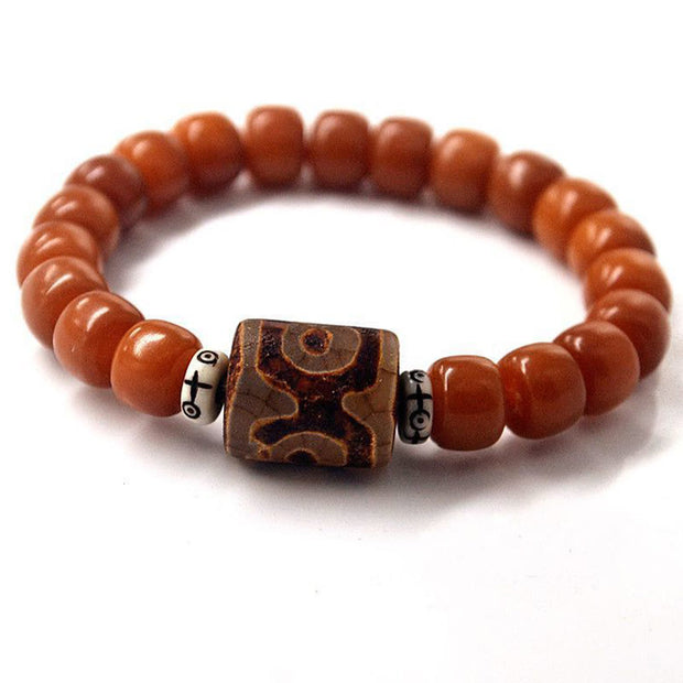 Buddha Stones Tibetan Bodhi Seed Dzi Bead Keep Away Evil Spirits Bracelet - Bodhi Seed & Dzi Bead(Wrist Circumference: 15-17cm) - image 1
