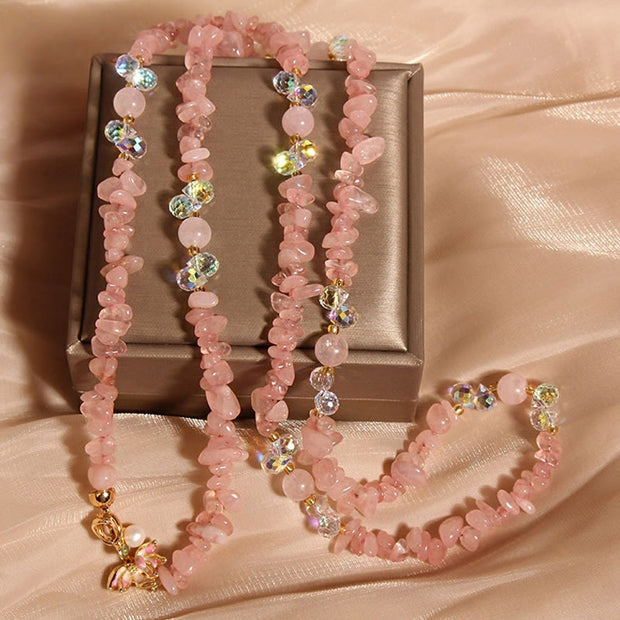 Buddha Stones Butterfly Flower Amethyst Strawberry Quartz Balance Necklace Pendant - Pink Crystal - image 9