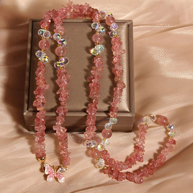Buddha Stones Butterfly Flower Amethyst Strawberry Quartz Balance Necklace Pendant - Strawberry Quartz - image 7