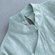 Buddha Stones Spring Casual Plain Frog-Button Design Side Lace-Up Cotton Linen Maxi Dress