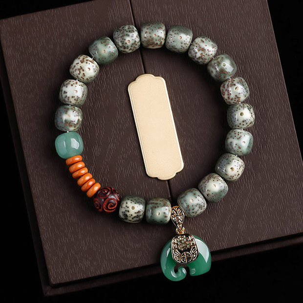 Buddha Stones Hand Polished Mani Bodhi Elephant Pattern Inner Peace Bracelet - Green Mani Bodhi & Green Elephant(Wrist Circumference: 14-16cm) - image 16