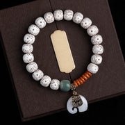 Buddha Stones Hand Polished Mani Bodhi Elephant Pattern Inner Peace Bracelet - White Mani Bodhi & White Elephant(Wrist Circumference: 14-16cm) - image 1