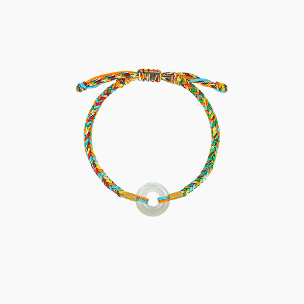 Buddha Stones Handmade Peace Buckle Jade Prosperity 925 Sterling Silver Colorful Rope Bracelet - Children's Style*1 - image 8