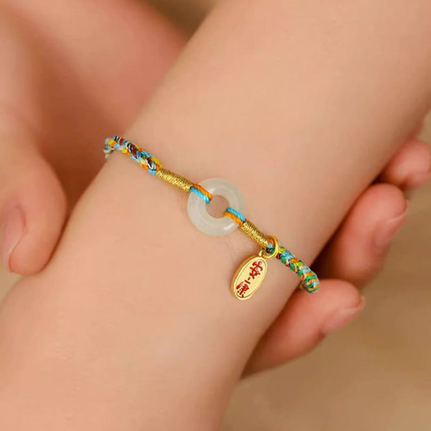 Buddha Stones Handmade Peace Buckle Jade Prosperity 925 Sterling Silver Colorful Rope Bracelet - image 4