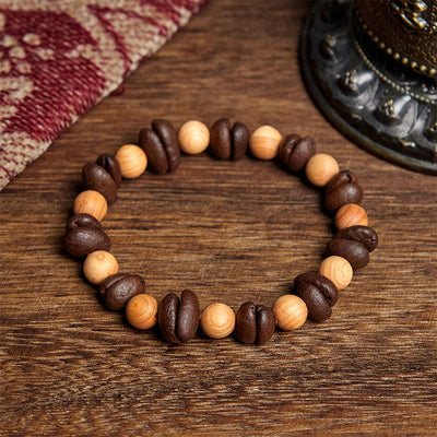 Buddha Stones Natural Coffee Beans Thuja Sutchuenensis Beads Optimistic Bracelet - Coffee Bean&Thuja Sutchuenensis(Wrist Circumference: 16cm) - image 1