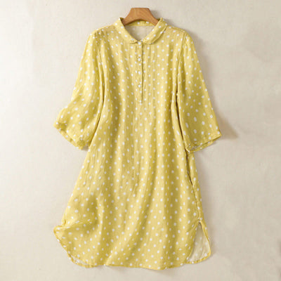Buddha Stones Spring Polka Dot Button Stand Collar Polyester Midi Dress With Pockets - Khaki - US14，UK/AU18，EU46 (2XL) - image 1