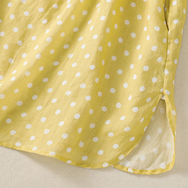Buddha Stones Spring Polka Dot Button Stand Collar Polyester Midi Dress With Pockets - image 7
