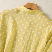 Buddha Stones Spring Polka Dot Button Stand Collar Polyester Midi Dress With Pockets - image 5