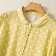 Buddha Stones Spring Polka Dot Button Stand Collar Polyester Midi Dress With Pockets - image 4
