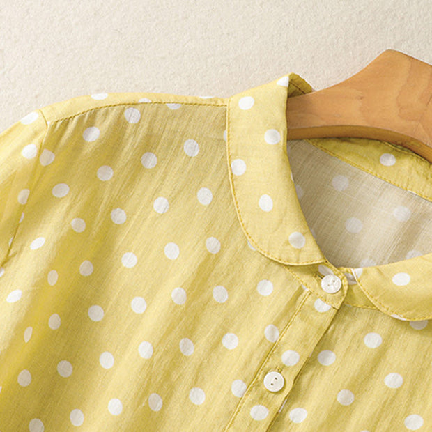 Buddha Stones Spring Polka Dot Button Stand Collar Polyester Midi Dress With Pockets - image 8