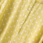 Buddha Stones Spring Polka Dot Button Stand Collar Polyester Midi Dress With Pockets - image 3