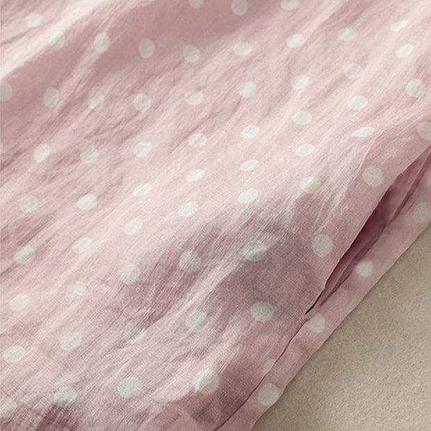 Buddha Stones Spring Polka Dot Button Stand Collar Polyester Midi Dress With Pockets - image 19
