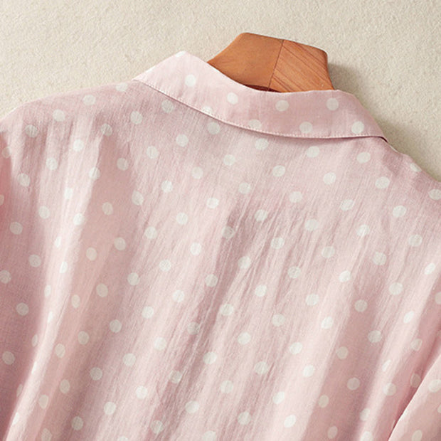 Buddha Stones Spring Polka Dot Button Stand Collar Polyester Midi Dress With Pockets - image 18