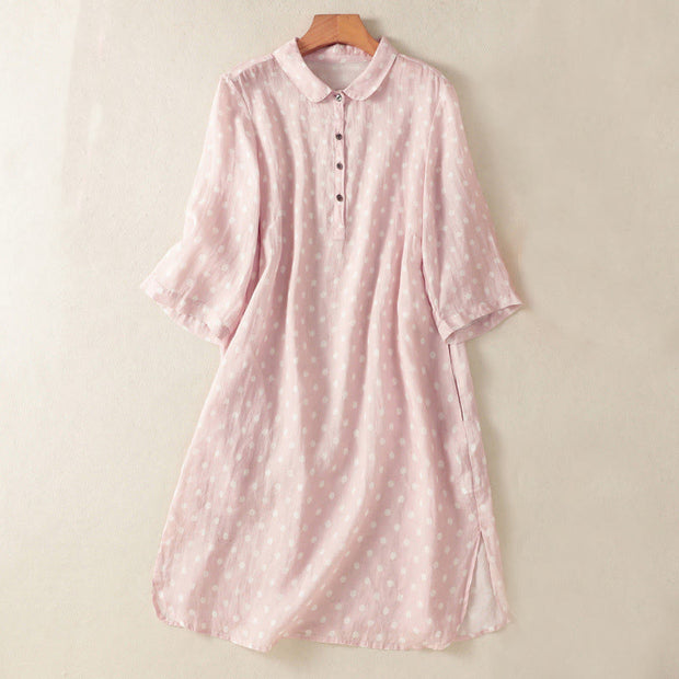 Buddha Stones Spring Polka Dot Button Stand Collar Polyester Midi Dress With Pockets - Pink - US14，UK/AU18，EU46 (2XL) - image 9