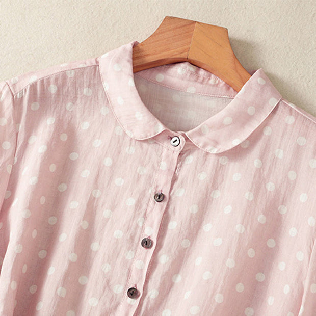 Buddha Stones Spring Polka Dot Button Stand Collar Polyester Midi Dress With Pockets - image 20