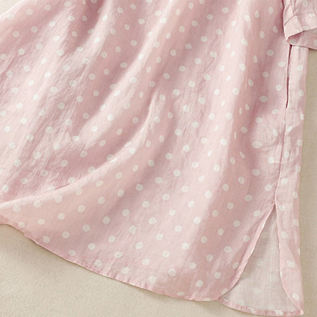 Buddha Stones Spring Polka Dot Button Stand Collar Polyester Midi Dress With Pockets - image 15