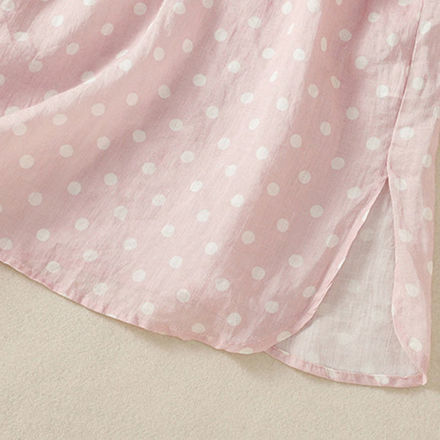 Buddha Stones Spring Polka Dot Button Stand Collar Polyester Midi Dress With Pockets - image 11