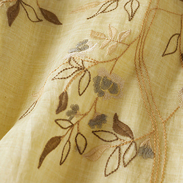 Buddha Stones Embroidered Leaf Crew Neck Half Sleeve Cotton Fiber Midi Dress - image 7