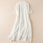 Buddha Stones Embroidered Leaf Crew Neck Half Sleeve Cotton Fiber Midi Dress - image 9