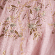 Buddha Stones Embroidered Leaf Crew Neck Half Sleeve Cotton Fiber Midi Dress - image 21