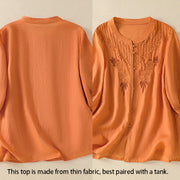 Buddha Stones Rose Floral Embroidery Button Half Sleeve Women's Cotton Shirt - image 26