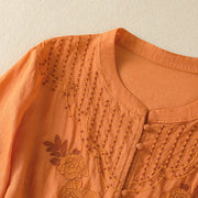 Buddha Stones Rose Floral Embroidery Button Half Sleeve Women's Cotton Shirt - image 27