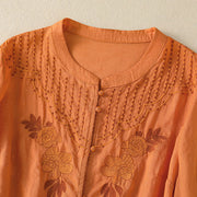 Buddha Stones Rose Floral Embroidery Button Half Sleeve Women's Cotton Shirt - image 28