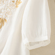 Buddha Stones Rose Floral Embroidery Button Half Sleeve Women's Cotton Shirt - image 41