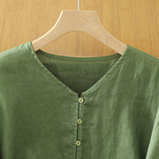Buddha Stones Solid Buttons V-Neck Half Sleeve Women's Shirt - image 18