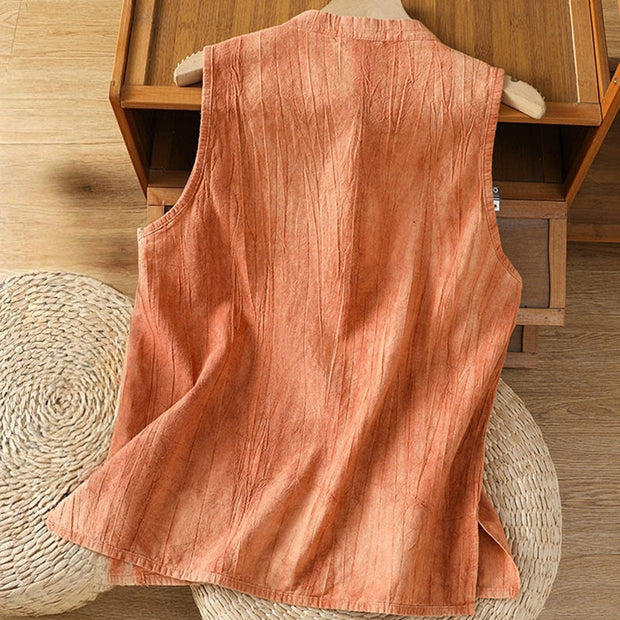 Buddha Stones Retro Frog-Button Design Women's Cotton Sleeveless Vest - image 3
