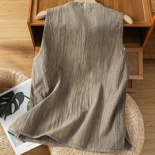 Buddha Stones Retro Frog-Button Design Women's Cotton Sleeveless Vest - image 19