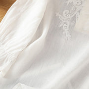 Buddha Stones Flower Vines Embroidery Button Crew Neck Three Quarter Sleeve Women's Cotton Shirt - image 15