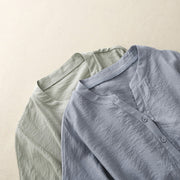 Buddha Stones Summer Button Lace-up Short Sleeve Women's Cotton Shirt - image 11