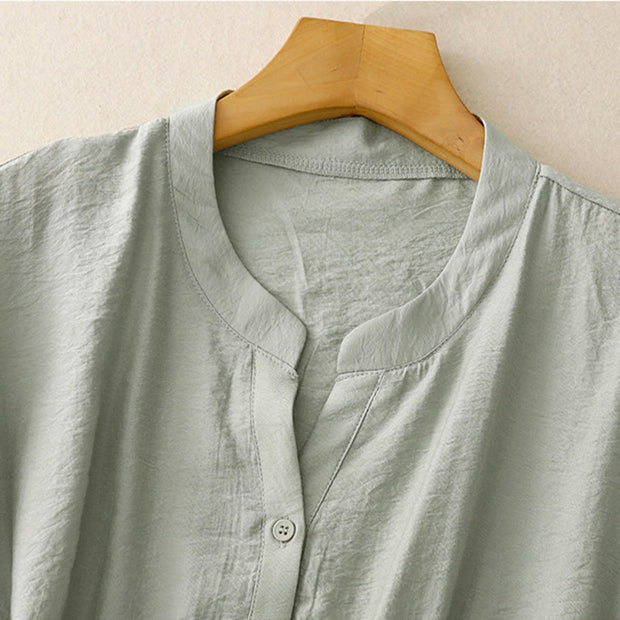 Buddha Stones Summer Button Lace-up Short Sleeve Women's Cotton Shirt - image 14