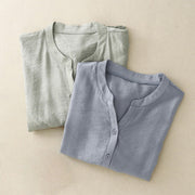 Buddha Stones Summer Button Lace-up Short Sleeve Women's Cotton Shirt - image 12