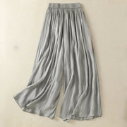 Buddha Stones Light Gray Pleated Design Elastic Waist Women's Wide Leg Pants With Pockets - LightGrey - US8-10，UK/AU12-14，EU40-42 (2XL) - image 1